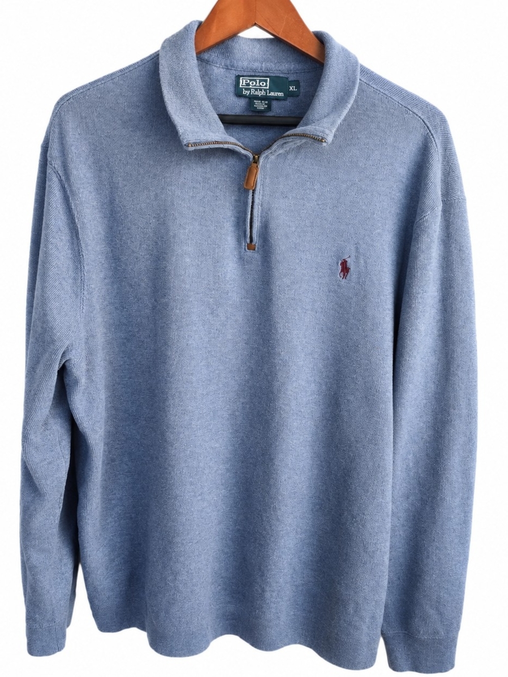 Polo Ralph Lauren Quarter Zip Sweater XL Blue Cotton Knit Pullover Pony Logo